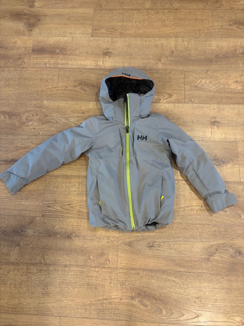 Helly Hansen Light Gray Hooded Jacket with Neon Yellow Accents